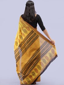 Yellow Black Maroon Bagh Printed Maheshwari Cotton Saree - S031704244