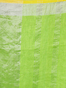 Chartreuse Green Handwoven Linen Saree With Zari - S031703455