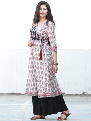 White Red Black Angrakha Style Bagh Printed Kurta in Natural Colors - K197F2068