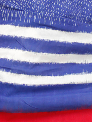 Blue White Red Double Ikat Handwoven Cotton Saree - S031703525