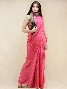 Pink Mustard Black Bandhej Modal Silk Saree With Ajrakh Printed Pallu & Blouse - s031704145