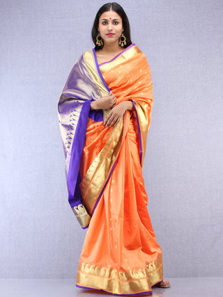 Banarasee Art Silk Saree With Zari Work - Peach Blue & Gold - S031704415