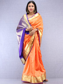 Banarasee Art Silk Saree With Zari Work - Peach Blue & Gold - S031704415