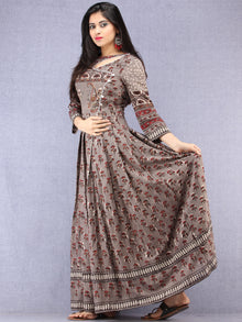 Naaz Shahra - Hand Block Printed Long Cotton Embroidered Angrakha Dress - DS99F001