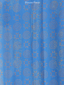 Blue Yellow Hand Block Printed Chiffon Saree with Zari Border - S031703970
