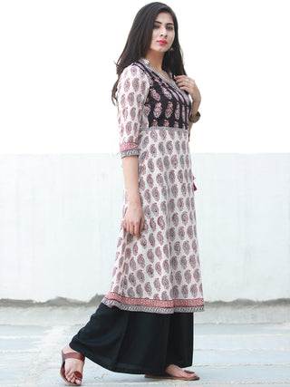 White Red Black Angrakha Style Bagh Printed Kurta in Natural Colors - K197F2068