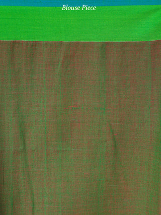 Pink Blue Green Linen Handloom Saree With Ganga Jamuna Border & Tassels - S031704013
