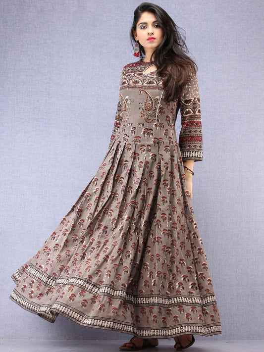 Naaz Shahra - Hand Block Printed Long Cotton Embroidered Angrakha Dress - DS99F001