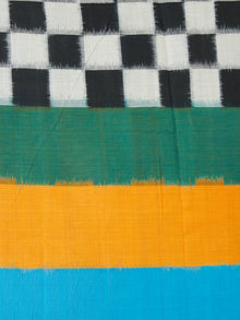 Black White Green Blue Yellow Ikat Handwoven Mercerised Cotton Saree - S031703624