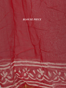 Red OffWhite Hand Block Printed Chiffon Saree With Zari Border - S031704697