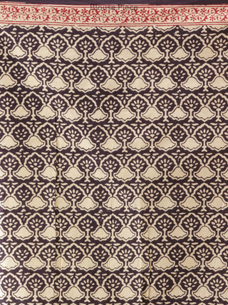 Beige Maroon Black Bagh Printed Maheshwari Cotton Saree - S031704177