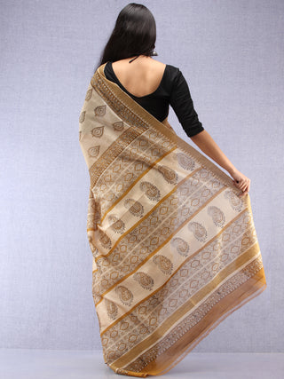 Ivory Mustard Hand Block Printed Chanderi Saree With Geecha Border - S031704522