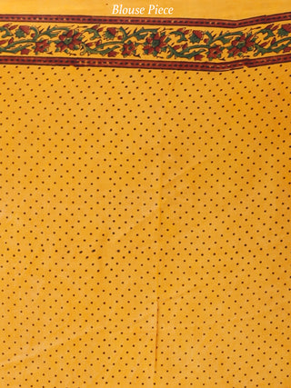 Gold Yellow Green Maroon Black Ajrakh Hand Block Printed Modal Silk Saree in Natural Colors - S031703708