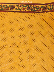 Gold Yellow Green Maroon Black Ajrakh Hand Block Printed Modal Silk Saree in Natural Colors - S031703708