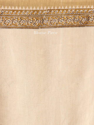 Ivory Mustard Hand Block Printed Chanderi Saree With Geecha Border - S031704522