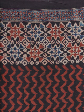 Charcoal Black Maroon Ivory  Ajrakh Hand Block Printed Modal Silk Saree - S031704128