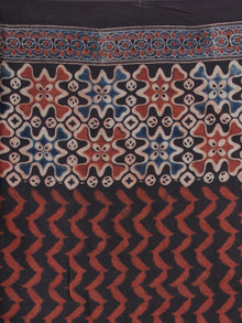 Charcoal Black Maroon Ivory  Ajrakh Hand Block Printed Modal Silk Saree - S031704128