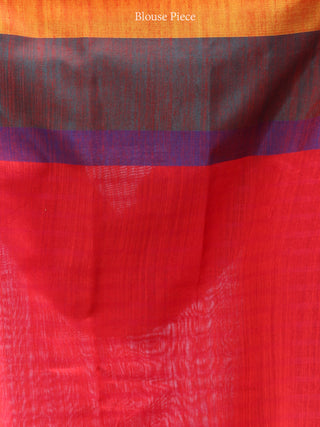 Banarasee Cotton Silk Saree With Zari Work - Crimson Red Purple & Gold - S031704395