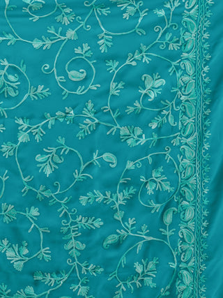 Green Aari Embroidered Georgette Saree From Kashmir - S031704638