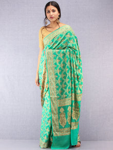 Banarasee Pure Chiffon With Resham & Zari Work - Sea Green Ivory & Gold - S031704369