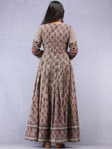Naaz Shahra - Hand Block Printed Long Cotton Embroidered Angrakha Dress - DS99F001