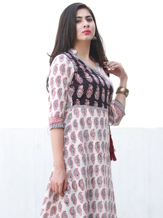 White Red Black Angrakha Style Bagh Printed Kurta in Natural Colors - K197F2068