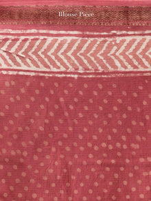 Rosewood Pink Ivory Maheshwari Silk Hand Block Printed Saree With Zari Border - S031704470