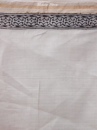 Beige Maroon Black Bagh Hand Block Printed Maheswari Silk Saree With Resham Border - S031703839