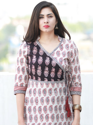 White Red Black Angrakha Style Bagh Printed Kurta in Natural Colors - K197F2068