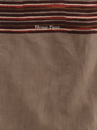 Brown Maroon Hand Block Printed Chanderi Saree With Geecha Border - S031704494