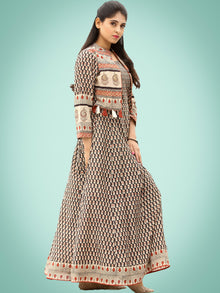 Naaz Roheen - Hand Block Printed Long Cotton Embroidered Jacket Dress - DS98F002
