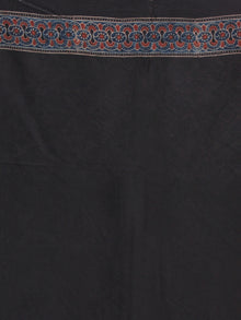 Charcoal Black Maroon Ivory  Ajrakh Hand Block Printed Modal Silk Saree - S031704128