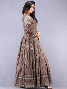 Naaz Shahra - Hand Block Printed Long Cotton Embroidered Angrakha Dress - DS99F001