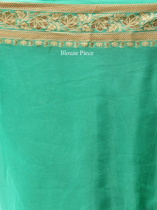 Banarasee Pure Chiffon With Resham & Zari Work - Sea Green Ivory & Gold - S031704369