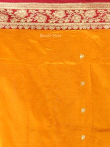 Banarasee Katan Silk Handloom Saree With Zari Work - Golden Yellow Maroon & Gold  - S031704303