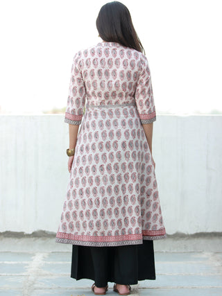 White Red Black Angrakha Style Bagh Printed Kurta in Natural Colors - K197F2068