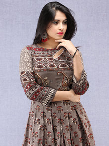 Naaz Shahra - Hand Block Printed Long Cotton Embroidered Angrakha Dress - DS99F001