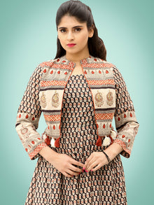 Naaz Roheen - Hand Block Printed Long Cotton Embroidered Jacket Dress - DS98F002