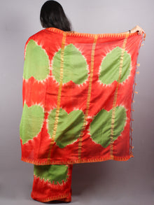 Red Green Marvel Hand Shibori Dyed in Natural Colors Chanderi Saree with Geecha Border - S03170147