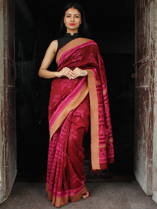 Cherry Red Pink Chanderi Silk Hand Block Printed Saree With Geecha Border - S031703996