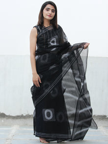 Black & White Hand Block Printed Kota Doria Saree  - S031704083