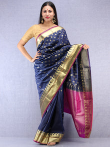 Banarasee Art Silk Saree With Zari Work  - Navy Blue Magenta & Gold - S031704416