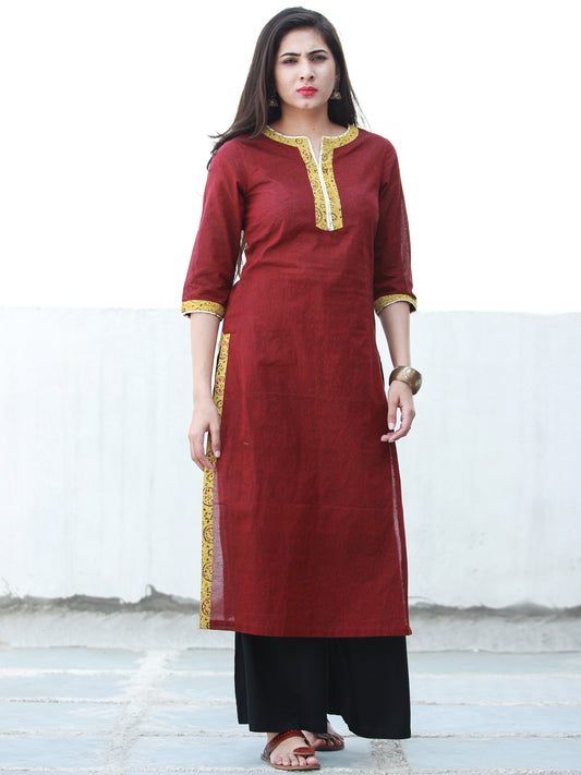 Maroon South Handloom Cotton Kurta With Ajrakh & Gotta Detailing  - K153FXXX