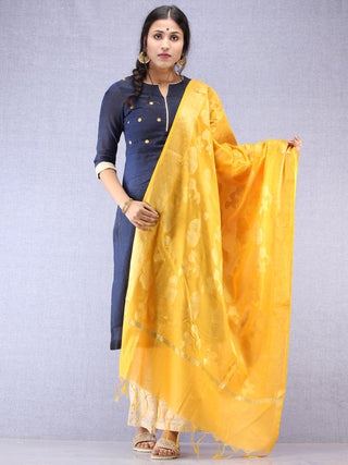 Banarasi Chanderi Dupatta With Zari Work - Bright Yellow & Gold - D04170806