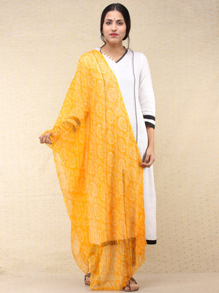 Sun light Yellow Off White Georgette Hand Block Printed Dupatta  - D04170703