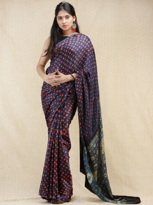 Purple Pink Indigo Bandhej Modal Silk Saree With Ajrakh Printed Pallu & Blouse - s031704146