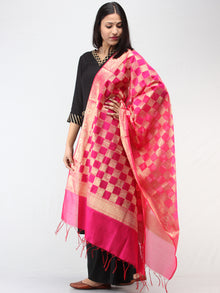 Banarasi Chanderi Jacquard Dupatta With Zari Work -  Hot Pink & Gold  - D04170914