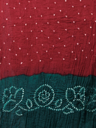 Teal Green Maroon White Hand Tie & Dye Bandhej Suit Salwar Dupatta (Set of 3) With Hand Embroidery & Mirror Work - S16281255