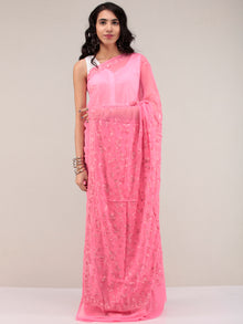 Pink Aari Embroidered Georgette Saree From Kashmir - S031704639