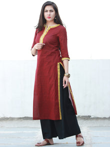 Maroon South Handloom Cotton Kurta With Ajrakh & Gotta Detailing  - K153FXXX